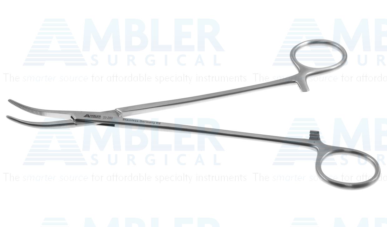 Schnidt tonsil forceps, 7 1/2'',half curved, serrated jaws, ring handle