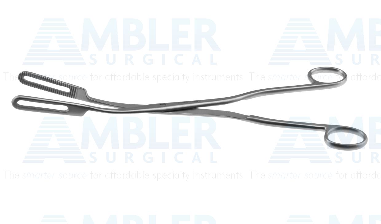Sopher ovum forceps, 11'',straight, serrated, 12.0mm wide jaws, ring handle