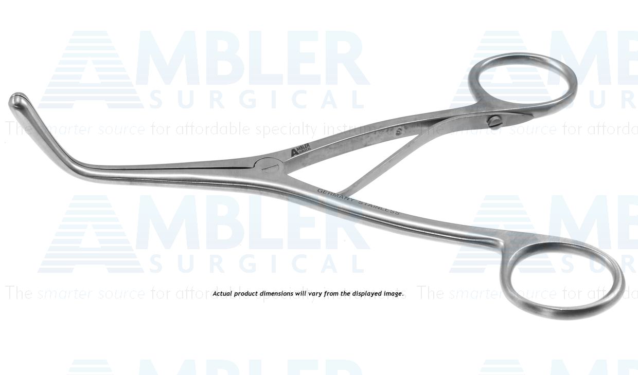Trousseau tracheal dilator forceps, 5 1/4'',child, curved, 2 flat blades, ring handle