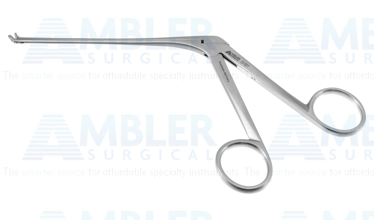 Weil-Blakesley sinus forceps, 7 1/4'',working length 100mm, size #00, angled up 45º, 2.5mm wide thru-cutting cup jaws, serrated edge of lower jaw, ring handle