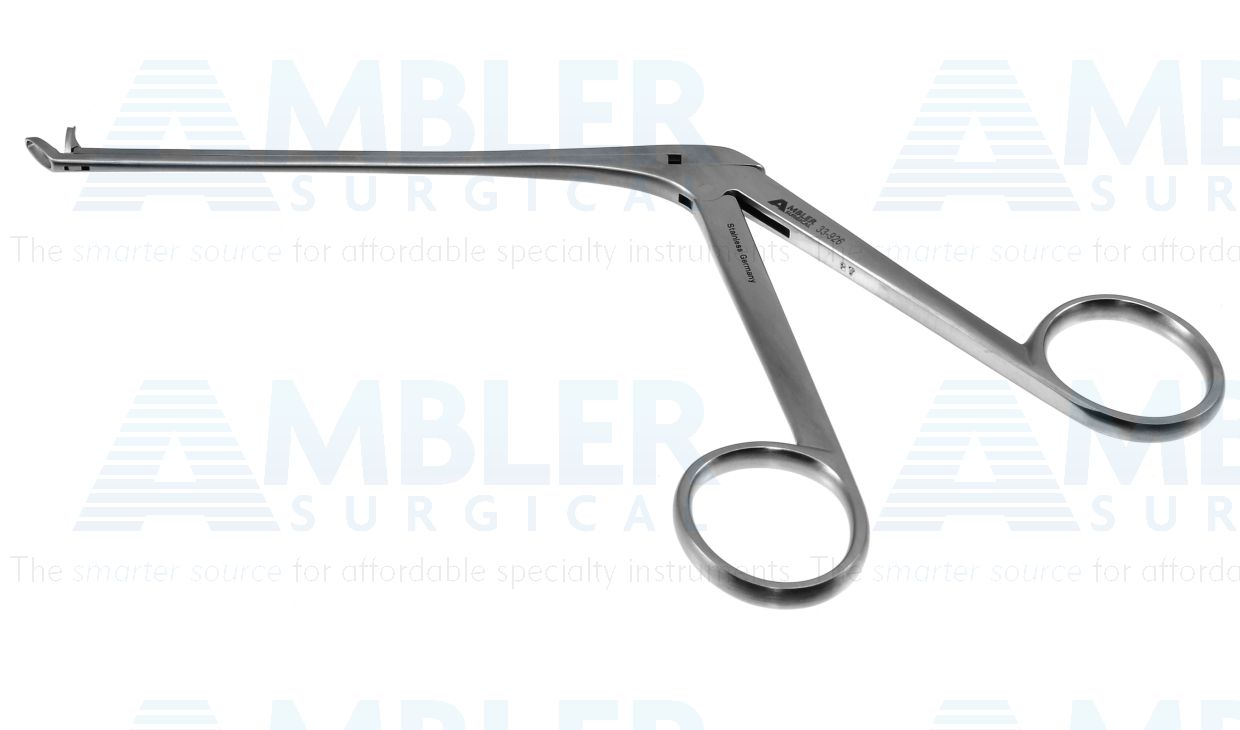 Weil-Blakesley sinus forceps, 7 1/4'',working length 100mm, size #0, angled up 45º, 3.5mm wide thru-cutting cup jaws, serrated edge of lower jaw, ring handle