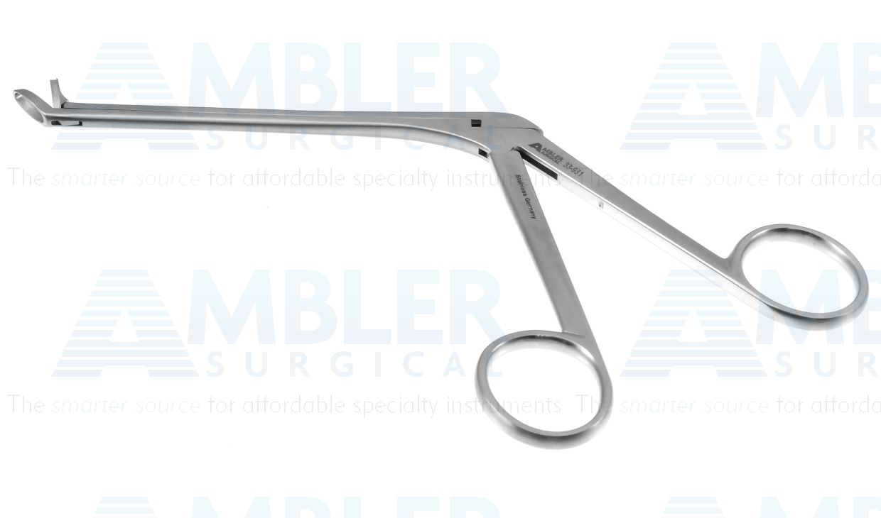 Weil-Blakesley sinus forceps, 7 1/4'',working length 100mm, size #1, angled up 45º, 4.0mm wide thru-cutting cup jaws, serrated edge of lower jaw, ring handle