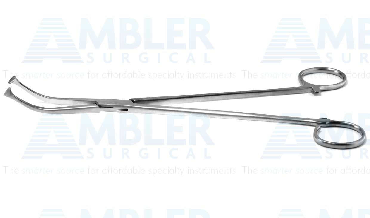 White tonsil forceps, 9 1/2'',slightly curved, 8.0mm wide jaws, open ring handle