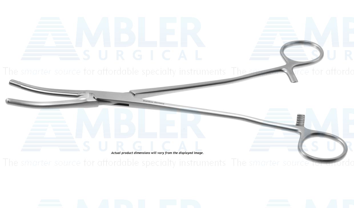 Z-Type hysterectomy (Parametrium) clamp forceps, 8 1/4'',slightly curved, serrated jaws, ring handle