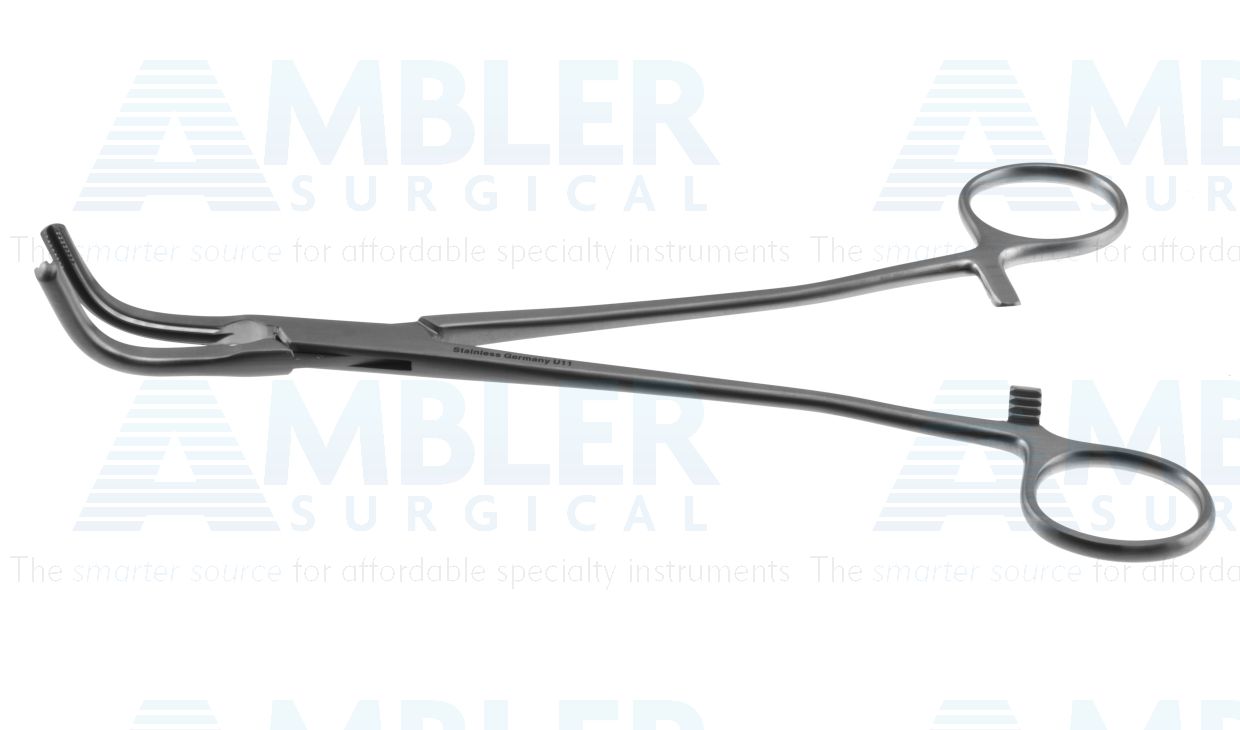 Z-Type hysterectomy (Parametrium) clamp forceps, 8 1/4'',angled, serrated jaws, ring handle