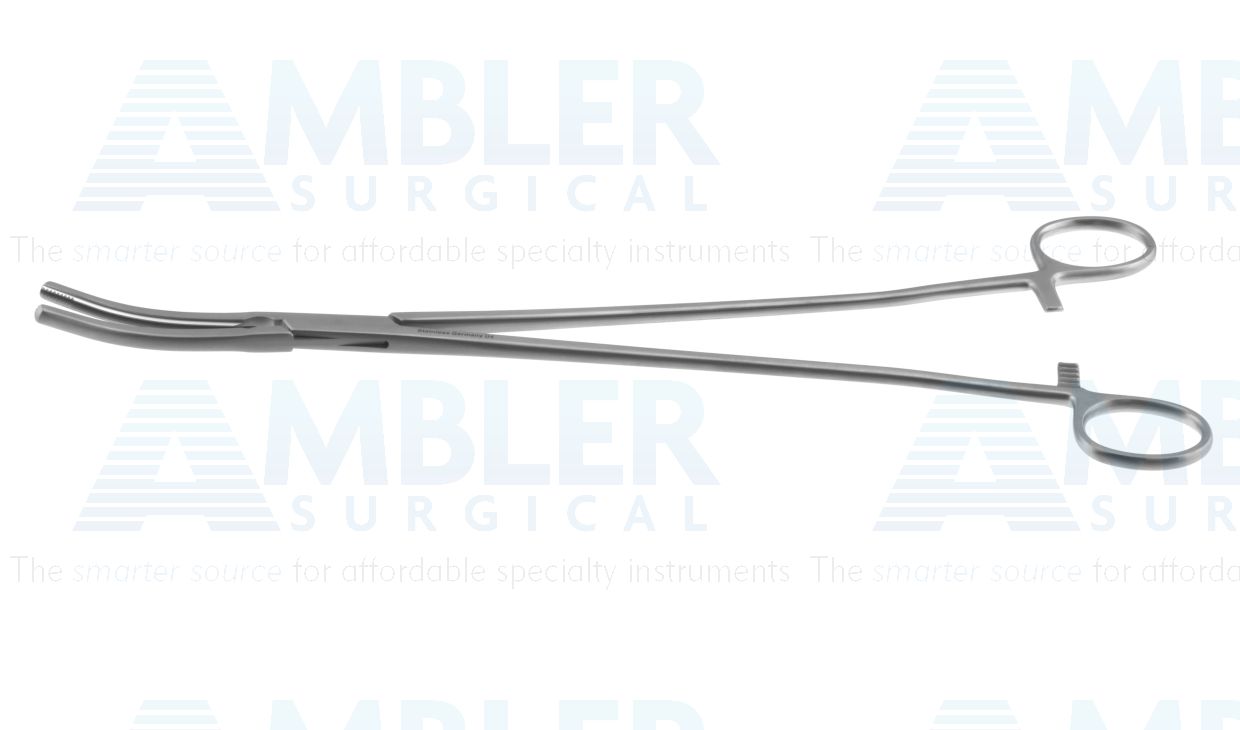 Z-Type hysterectomy (Parametrium) clamp forceps, 12'',slightly curved, serrated jaws, ring handle