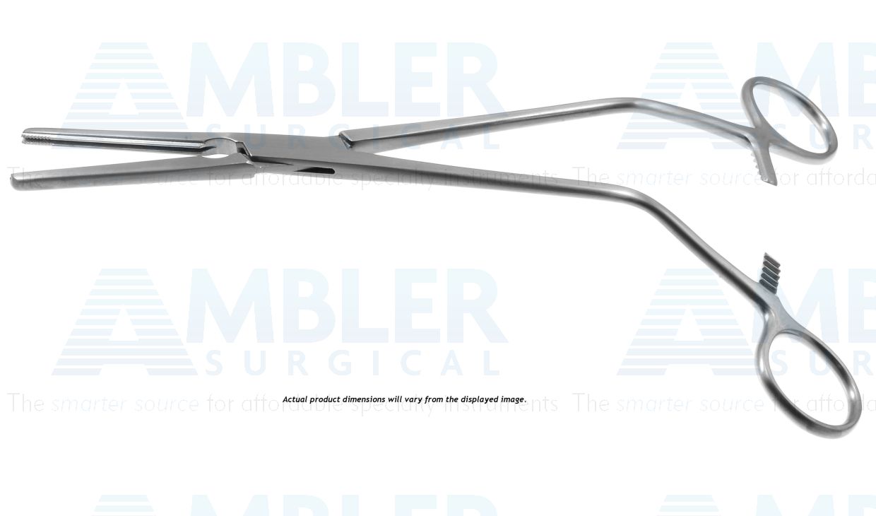 Z-Type hysterectomy (Parametrium) clamp forceps, 8 1/4'',straight, serrated jaws, offset ring handle