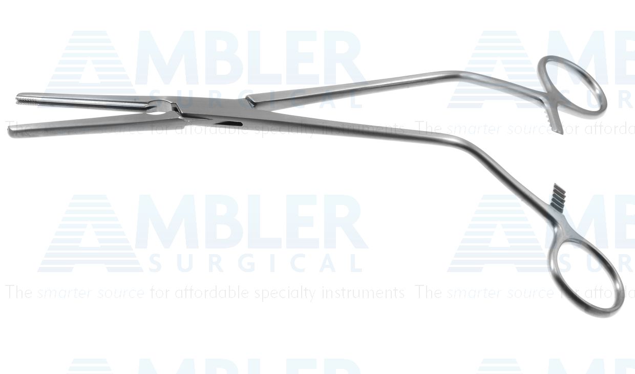 Z-Type hysterectomy (Parametrium) clamp forceps, 9 1/2'',straight, serrated jaws, offset ring handle