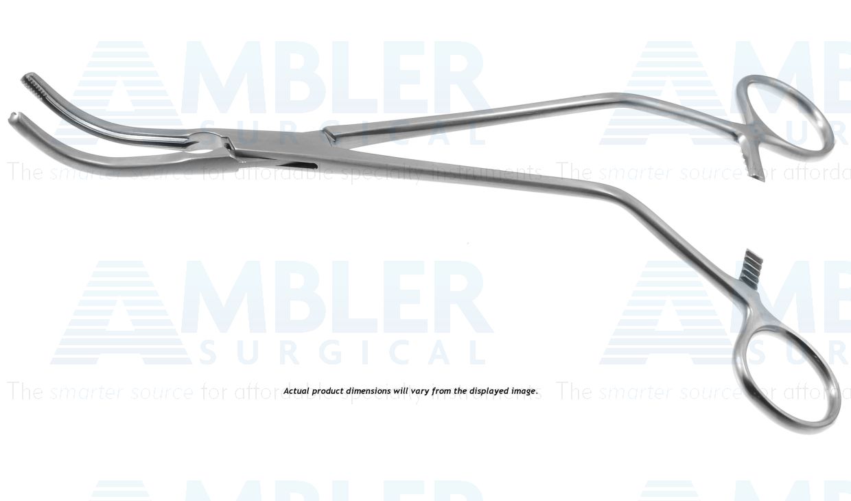 Z-Type hysterectomy (Parametrium) clamp forceps, 12'',curved, serrated jaws, offset ring handle