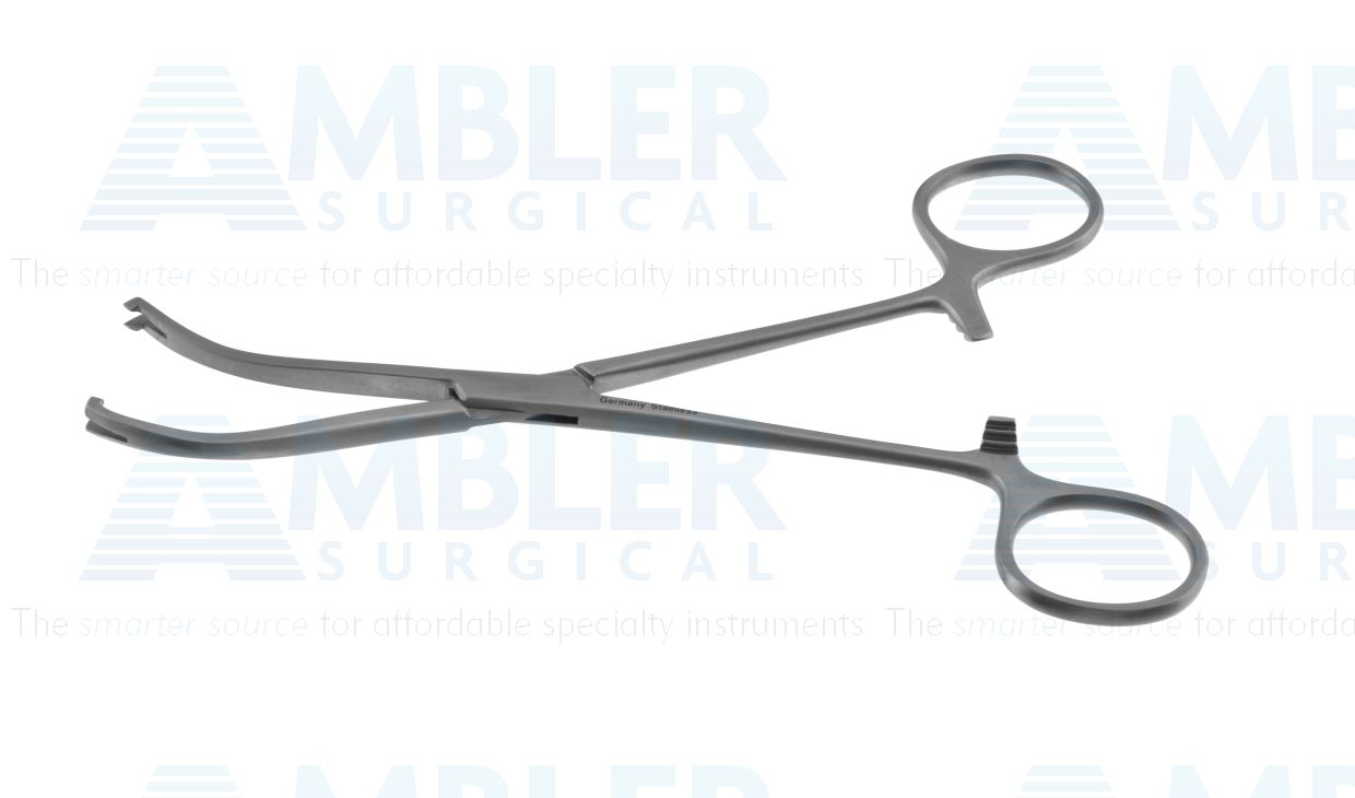 Sesamoidectomy clamp forceps, 6 1/2'',slightly curved jaws, ring handle
