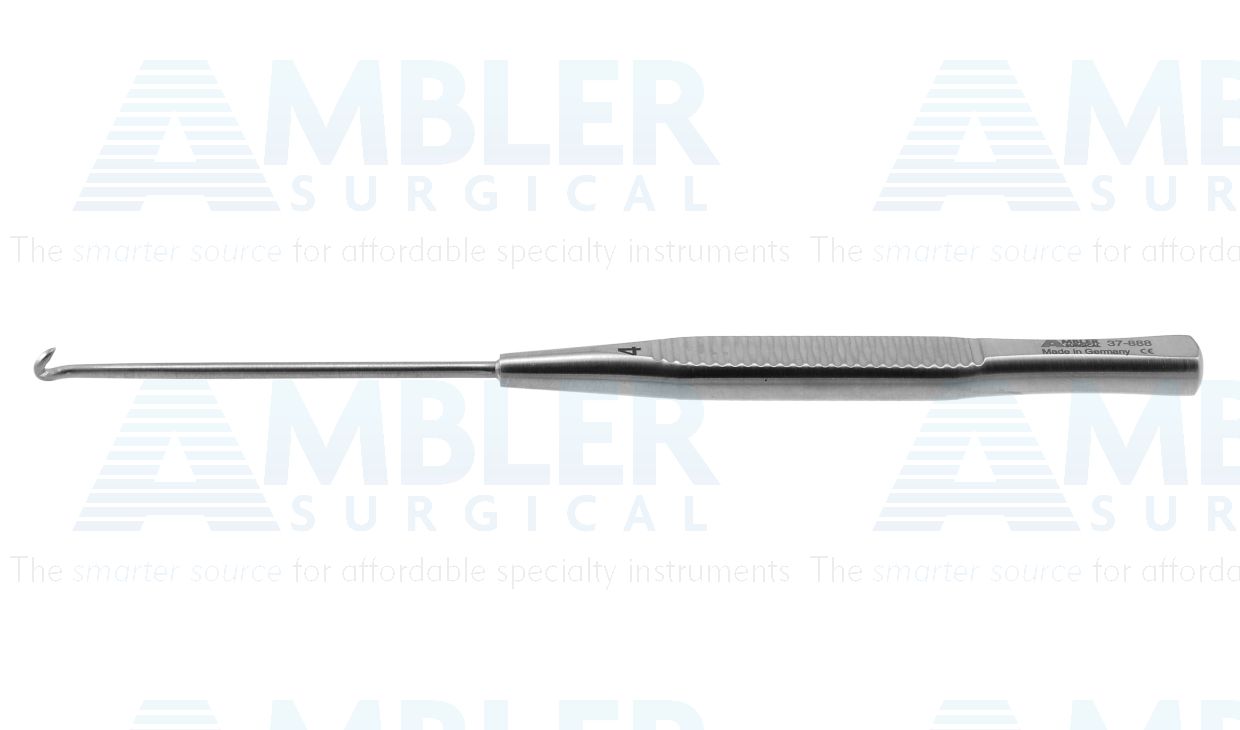 Mueller phlebectomy hook, 5 3/8'',size #4, right handed, flat handle