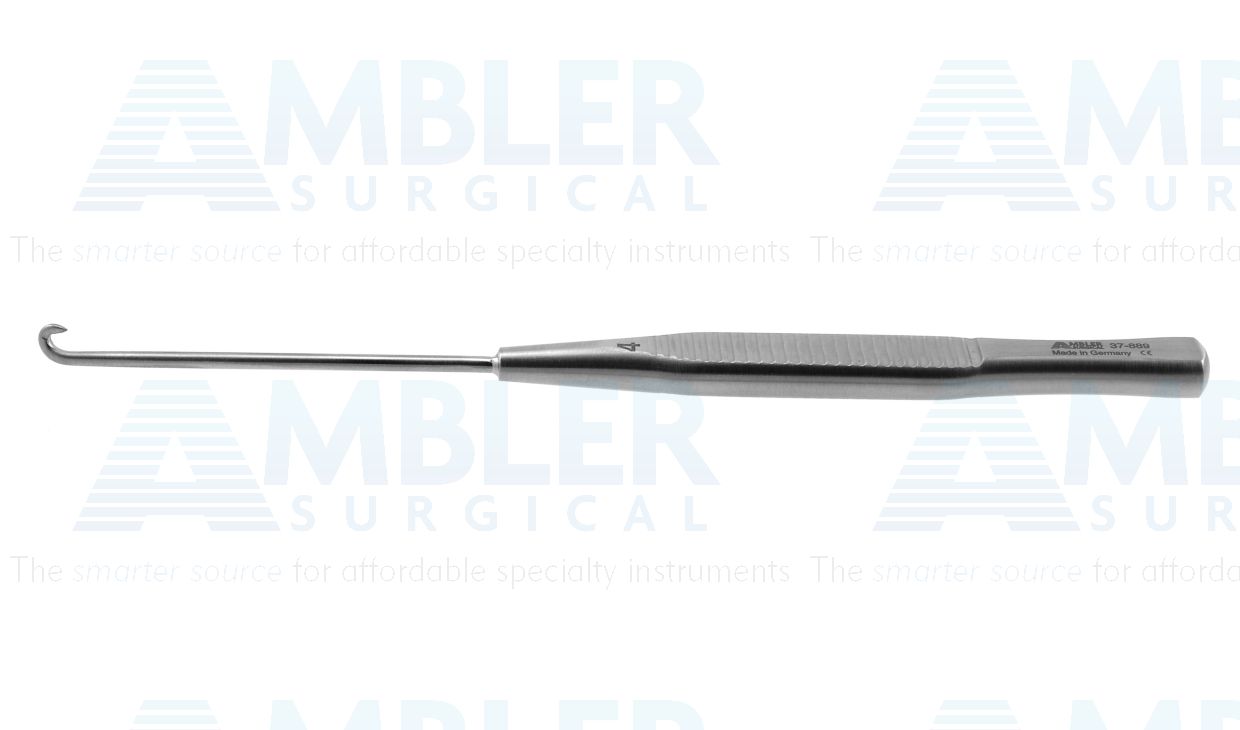 Mueller phlebectomy hook, 5 3/8'',size #4, left handed, flat handle