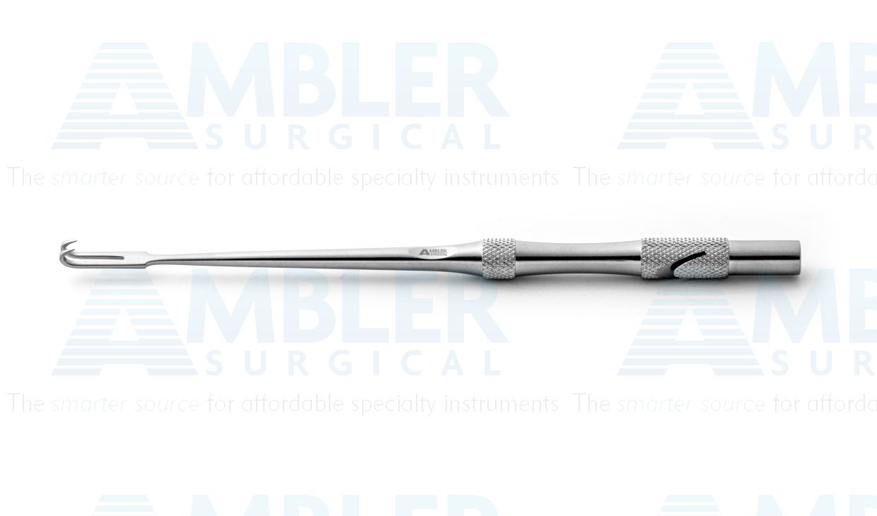 Tebbetts-style self-retaining skin hook, 6'',2 sharp prongs, 2.0mm spread, round handle