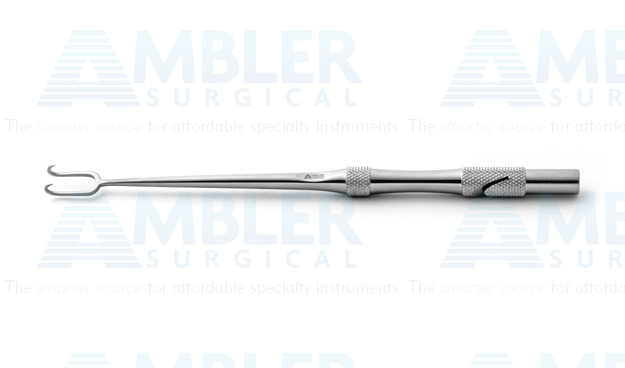 Tebbetts-style self-retaining skin hook, 6'',2 sharp prongs, 8.0mm spread, round handle