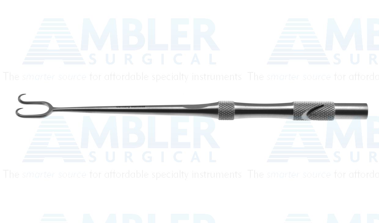 Tebbetts-style self-retaining skin hook, 6'',2 sharp prongs, 11.0mm spread, round handle