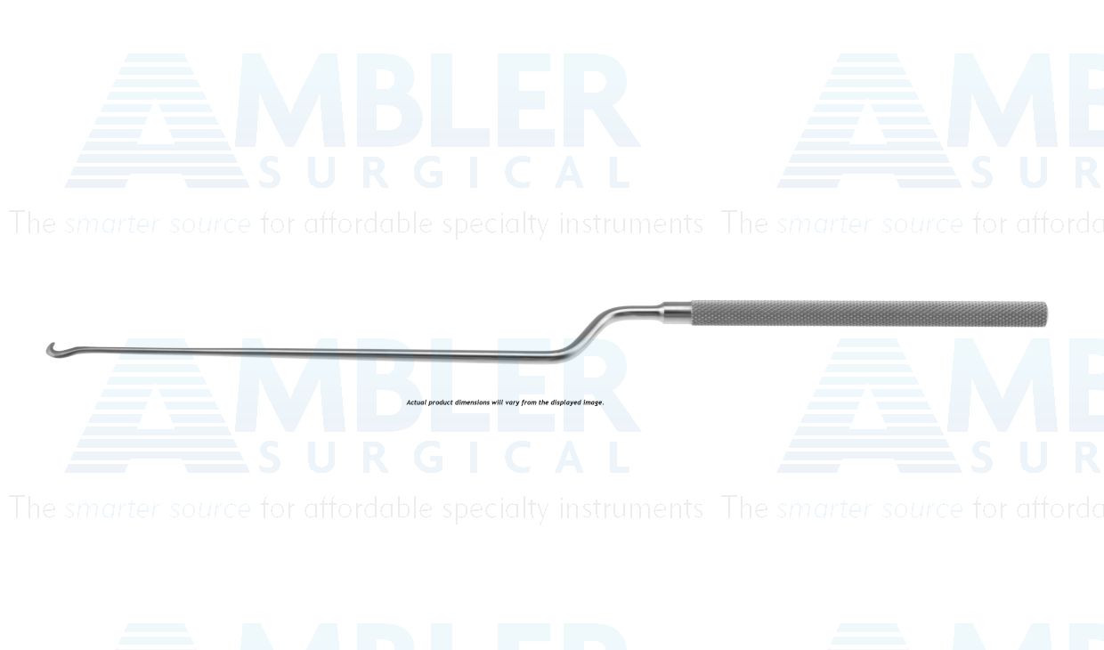 Hardy enucleator, 9 1/2'',bayonet shaft, working length 120mm, curved right, standard 3.4mm blade, round handle