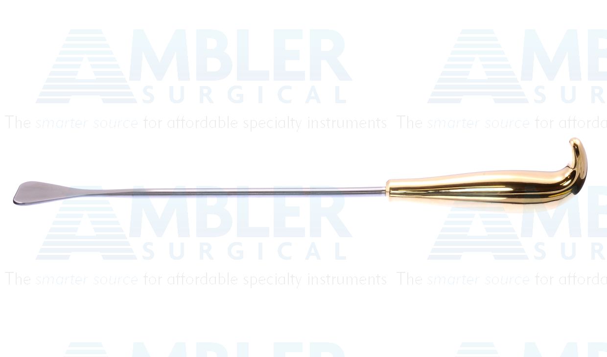 Tebbetts-style breast dissector, 13'',spatulated tip, working length 220mm, gold grip handle