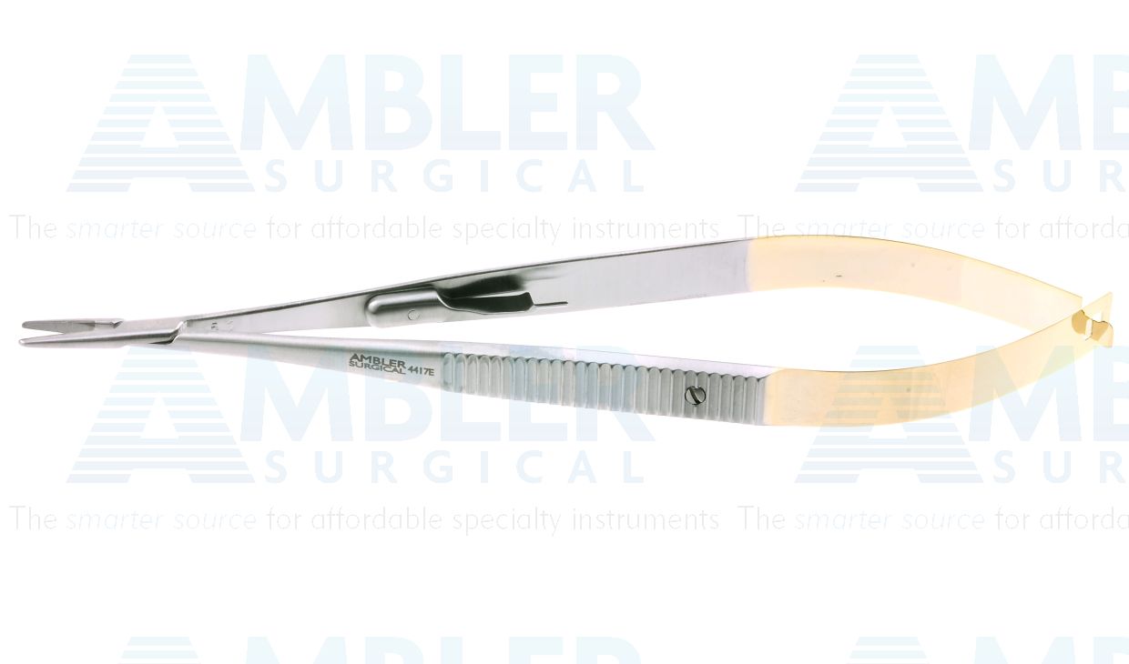 Castroviejo needle holder, 5 1/2'',medium, straight, 9.0mm smooth TC jaws, flat handle, with lock