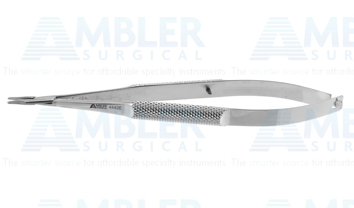 Barraquer needle holder, 5 1/4'',delicate, straight, tapered 9.0mm smooth jaws, round handle, without lock