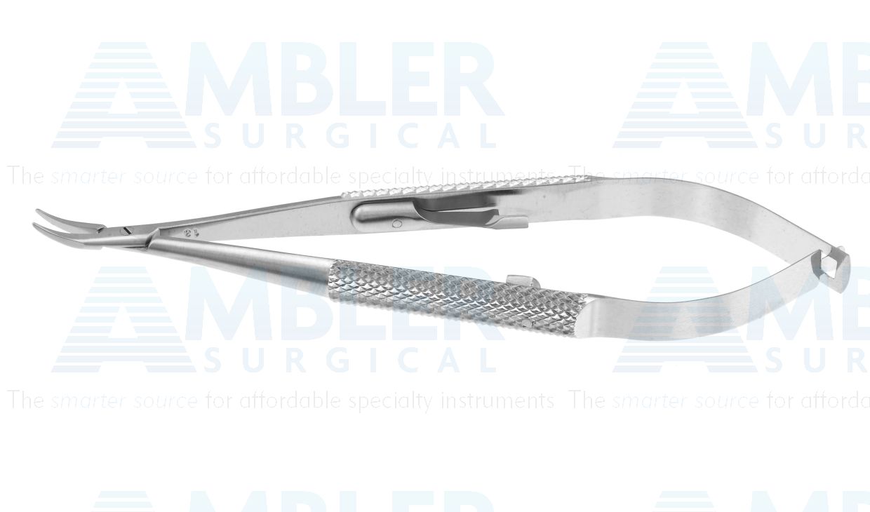 Barraquer needle holder, 5 1/4'',standard, curved, 12.0mm smooth jaws, round handle, with lock