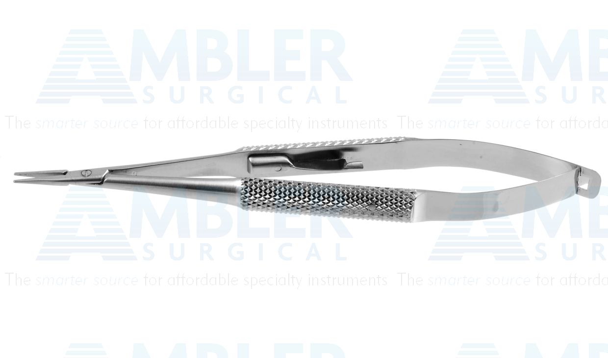 Barraquer needle holder, 5 1/4'',standard, straight, 12.0mm smooth jaws, round handle, with lock