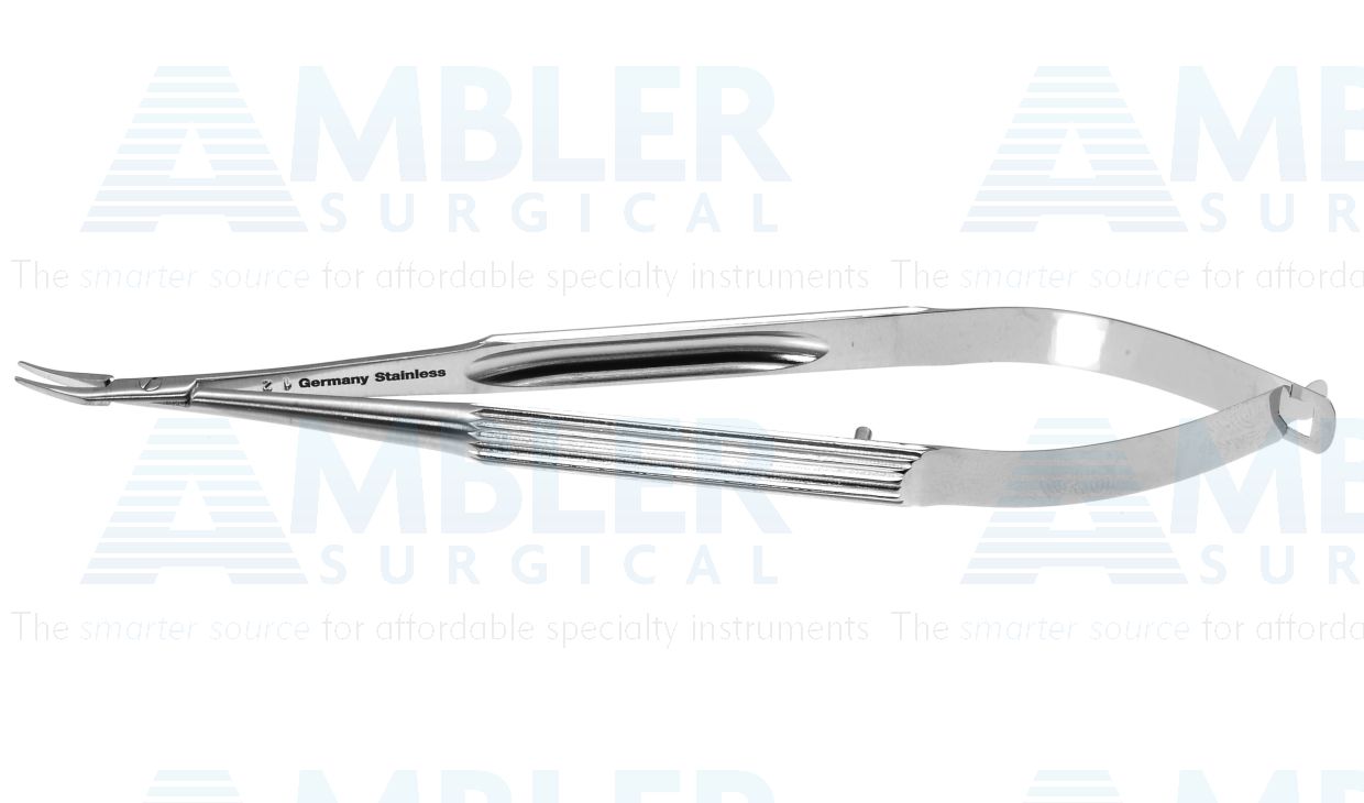 Troutman needle holder, 4 3/4'',medium, gently curved, 10.0mm smooth jaws, round longitudinal serrated handle, without lock