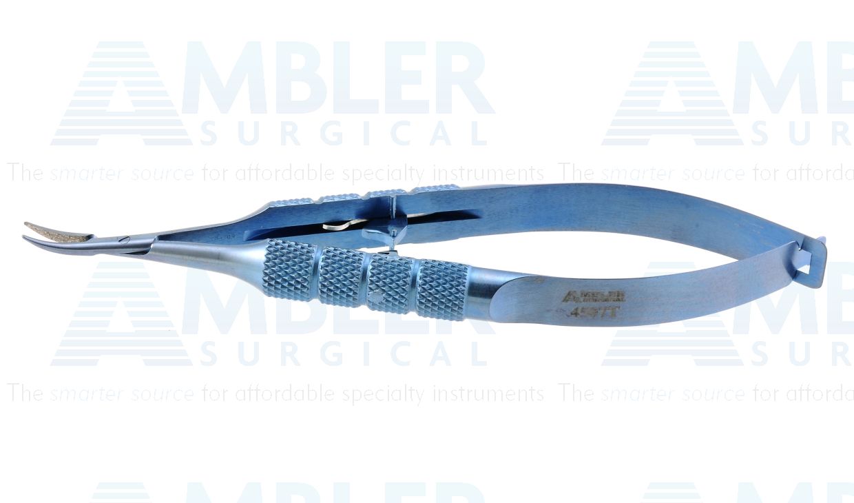 Cohan mini needle holder, 4 1/8'',fine, gently curved, 7.5mm smooth jaws, round handle, universal lock, titanium