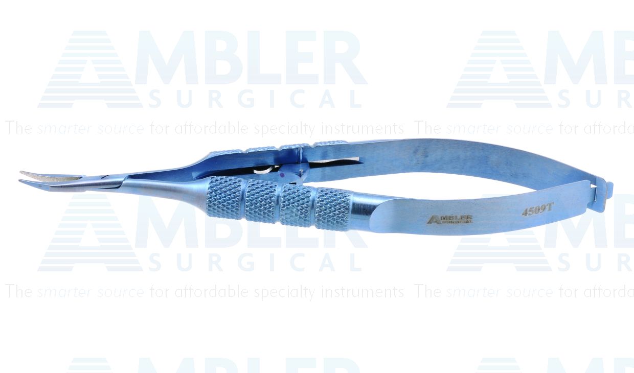 Barraquer needle holder, 4 1/8'',medium, curved 9.0mm TC dusted jaws, round handle, universal lock, titanium