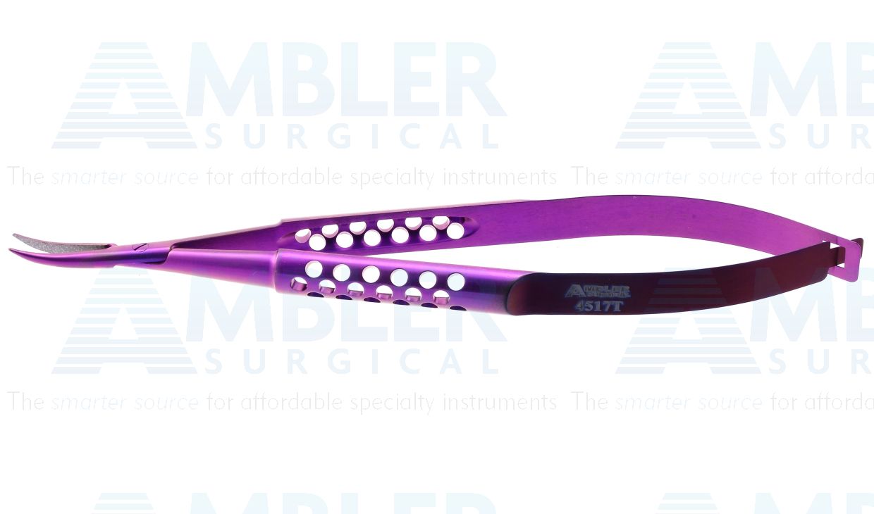 Barraquer needle holder, 4 1/8'',delicate, curved 12.0mm TC dusted jaws, lightweight round handle, without lock, titanium