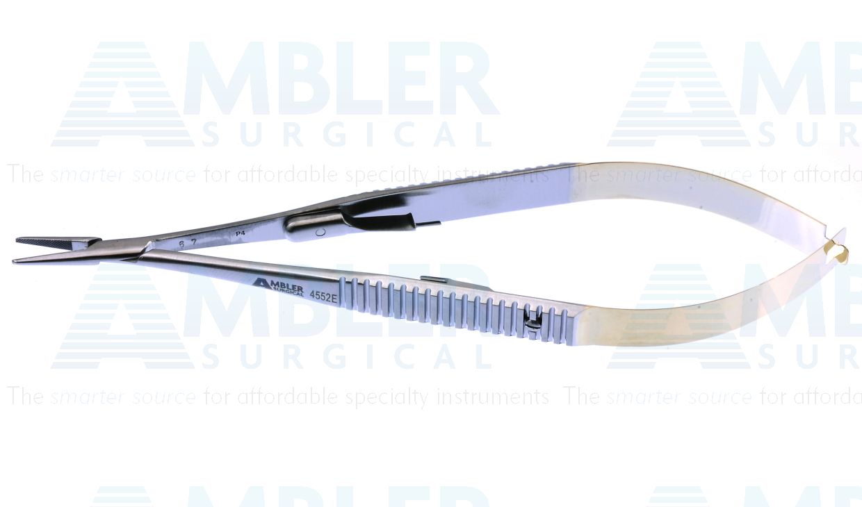 Castroviejo needle holder, 5 1/2'',medium, straight, 9.0mm serrated TC jaws, flat handle, with lock