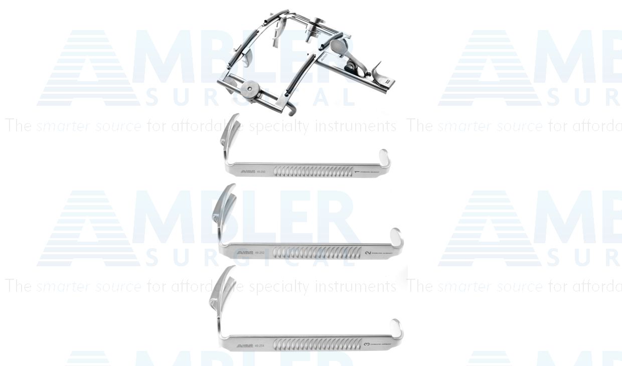 Dingman mouth gag, complete set includes - adjustable upper blades and cheek blades, 3 grooved tongue blades (46-256, 46-250, 46-252 and 46-254)