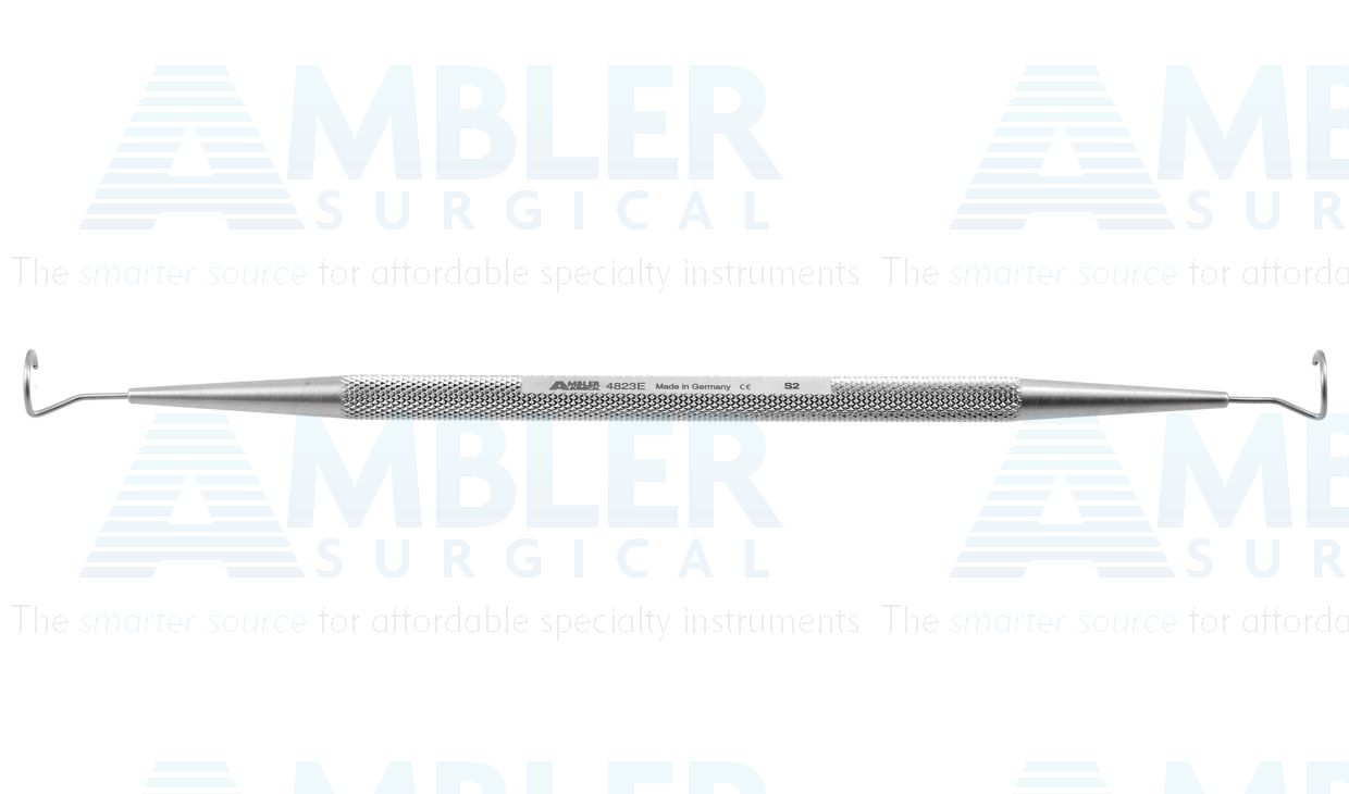Worst double-ended lacrimal pigtail probe, 5 5/8'',8.0mm curved, blunt probes with suture eye holes, round handle
