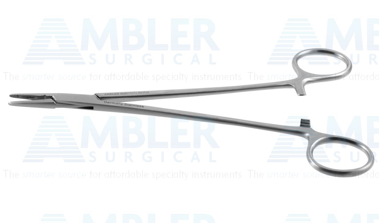Crile-Wood needle holder, 7'',straight, serrated jaws, ring handle