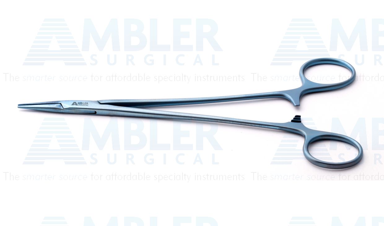 DeBakey needle holder, 7 1/4'',delicate, straight, tapered TC dusted jaws, ring handle, titanium