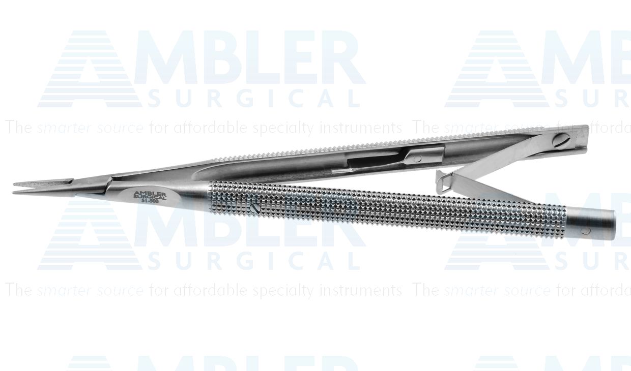 Glasser micro needle holder, 4 7/8'',delicate, straight, 11.0mm TC dusted jaws, round handle, spring lock