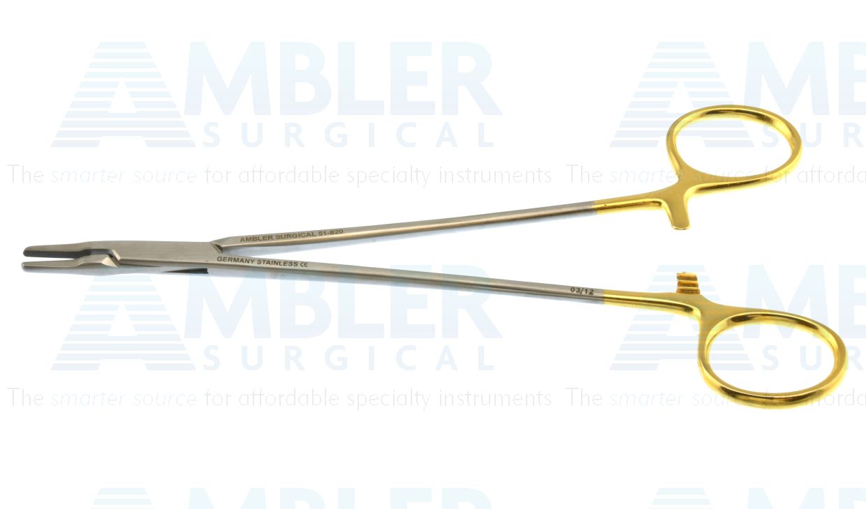 Intra-Cardiac needle holder, 7'',delicate, straight, 2.0mm serrated TC jaws, gold ring handle
