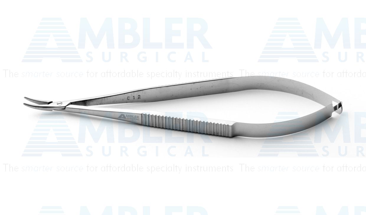 Microsurgical needle holder, 5 1/4'',curved, 0.4mm jaws diameter, flat handle, without lock