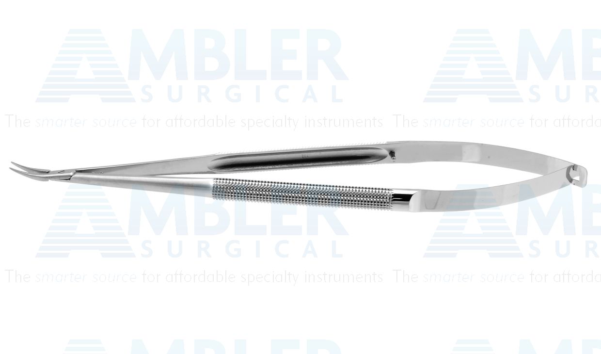 Microsurgical needle holder, 7'',curved, 0.5mm wide jaws, 8.0mm diameter round balanced handle, without lock