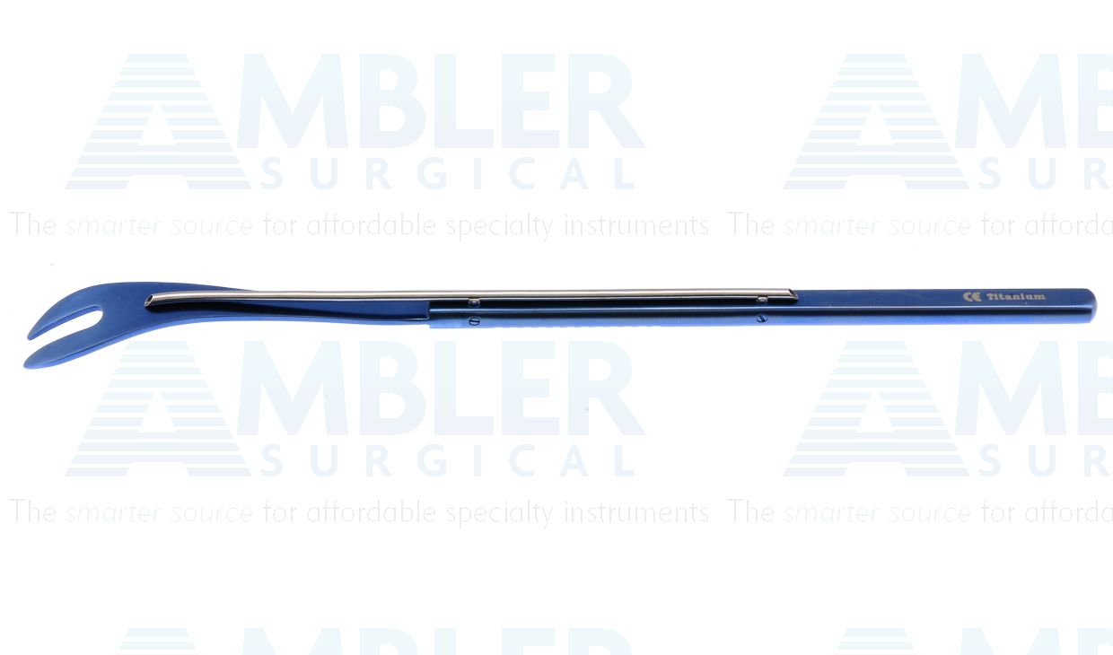 Schepens orbital retractor, 5 3/4'',curved, smooth 14.0mm x 56.0mm blade, 4.5mm wide notch, flat handle, titanium