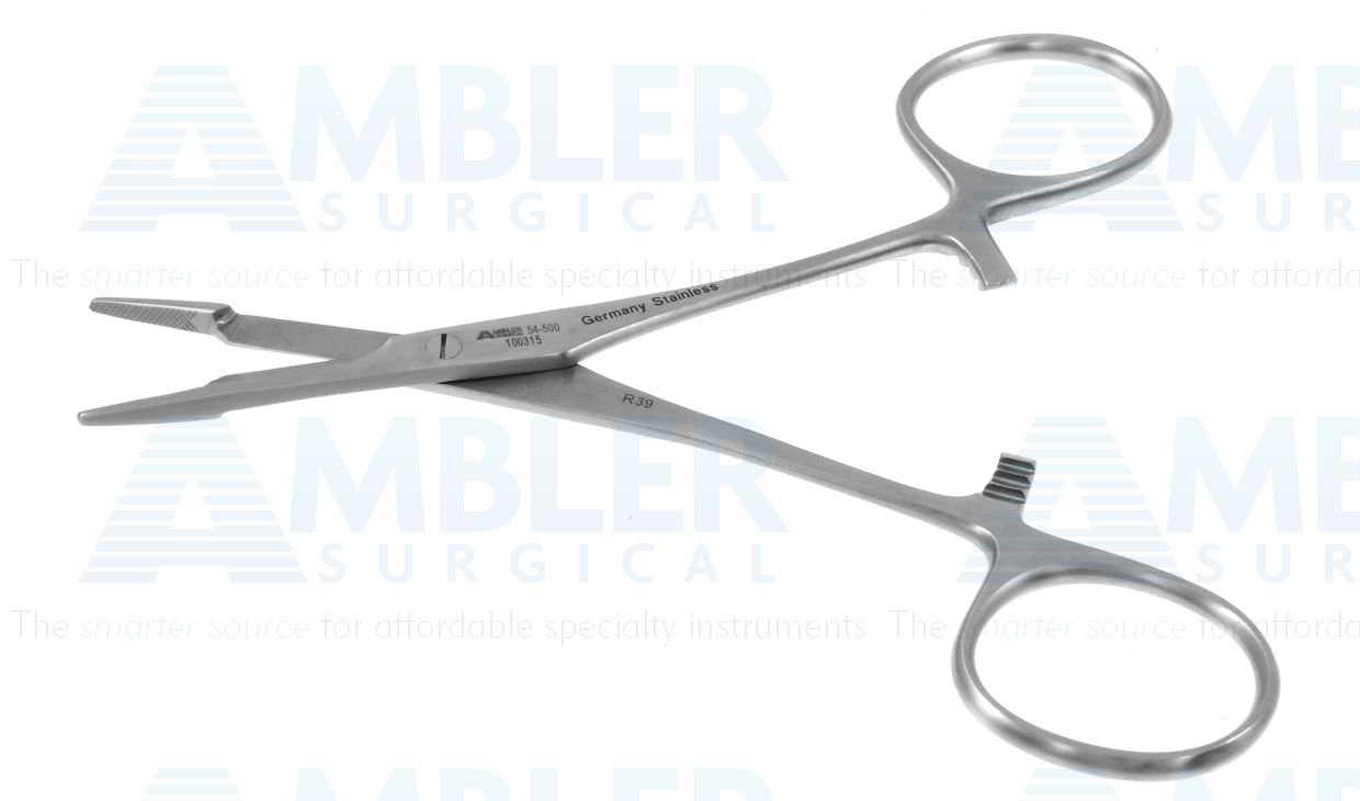 Olsen-Hegar needle holder/suture scissors, 4 3/4'',delicate, straight, serrated jaws, ring handle