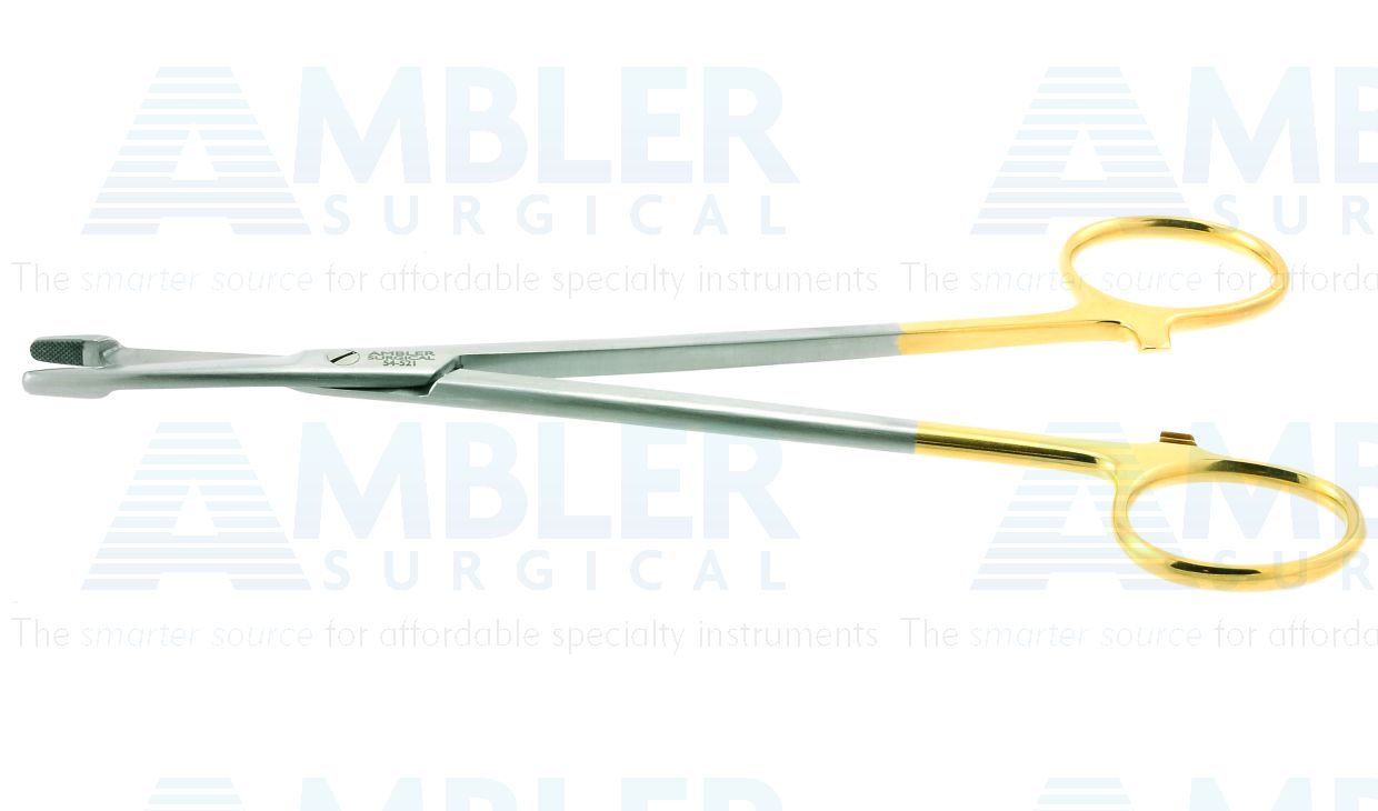 Olsen-Hegar needle holder/suture scissors, 6 1/2'',straight, serrated TC jaws, gold ring handle