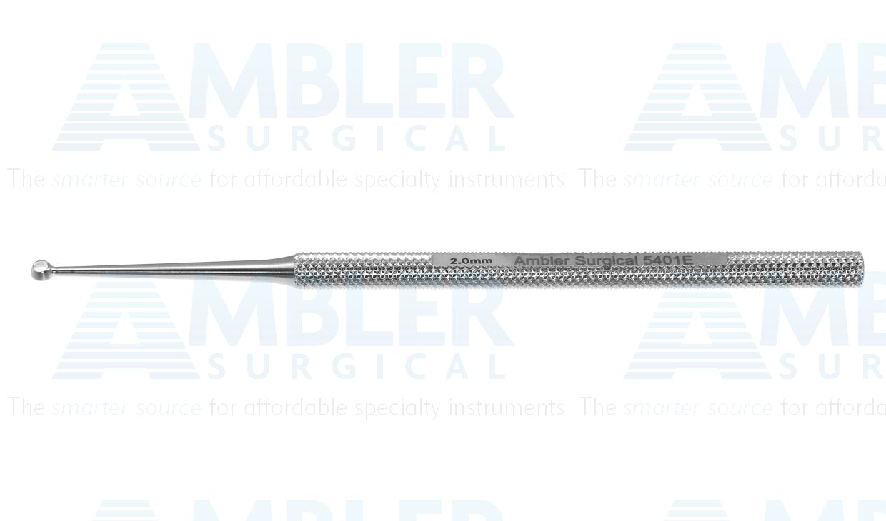 Heath chalazion ring curette, 5 1/8'',straight shaft with #2, 2.0mm diameter ring, 1.5mm ring height, round handle