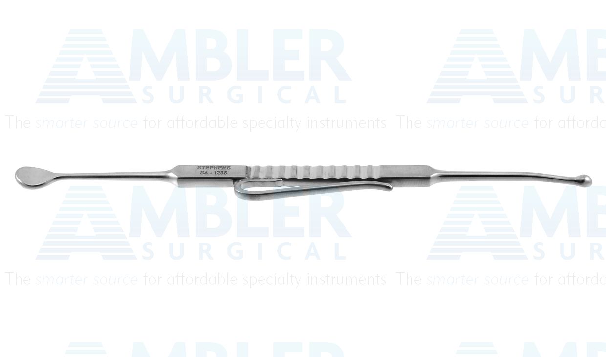 Josephberg-Besser scleral depressor, 5 1/2'',with clip, double-ended, broader field of depression, flat handle