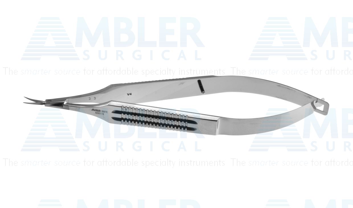 Vannas capsulotomy scissors, 4 5/8'',curved 6.0mm blades, sharp tips, wide serrated handle