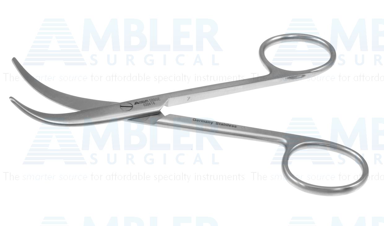 Enucleation scissors, 5 1/8'', heavy, strongly curved 40.0mm blades, blunt  tips, ring handle