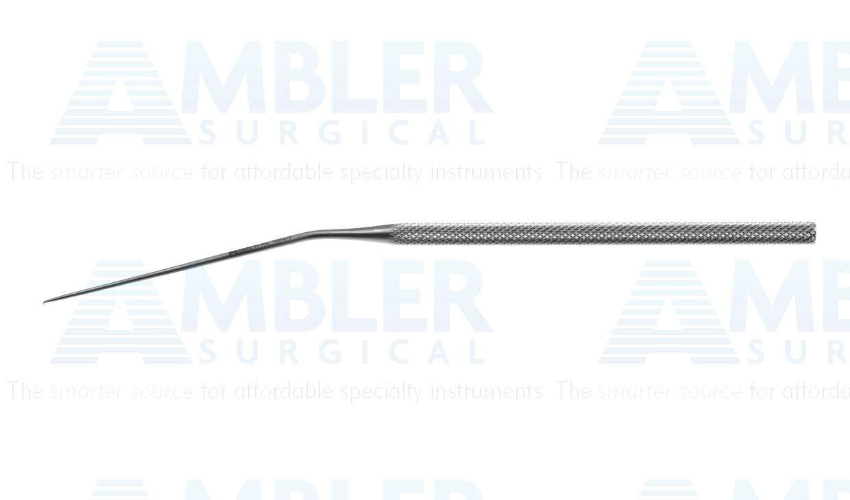 McGee foot plate pick, 6 3/8'',angled shaft, angled 90º down, posterior 0.2mm long tip, round handle