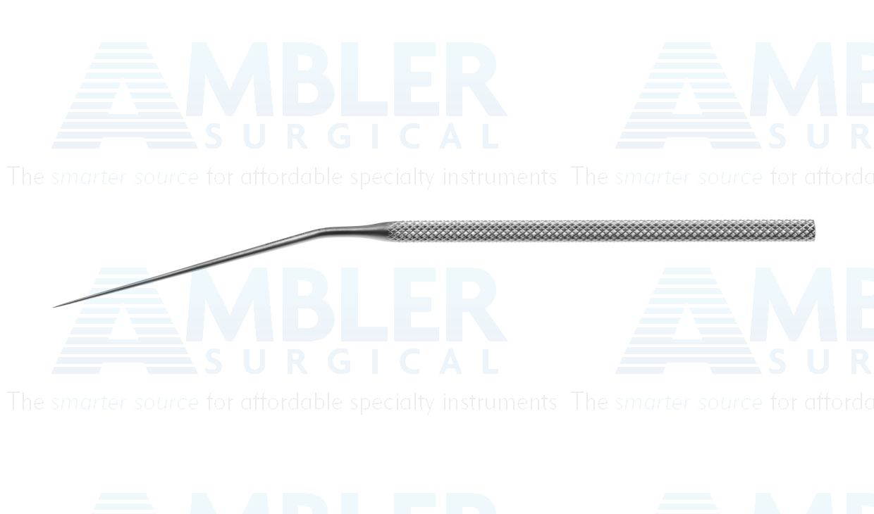McGee foot plate pick, 6 3/8'',angled shaft, angled 90º up, anterior 0.2mm long tip, round handle