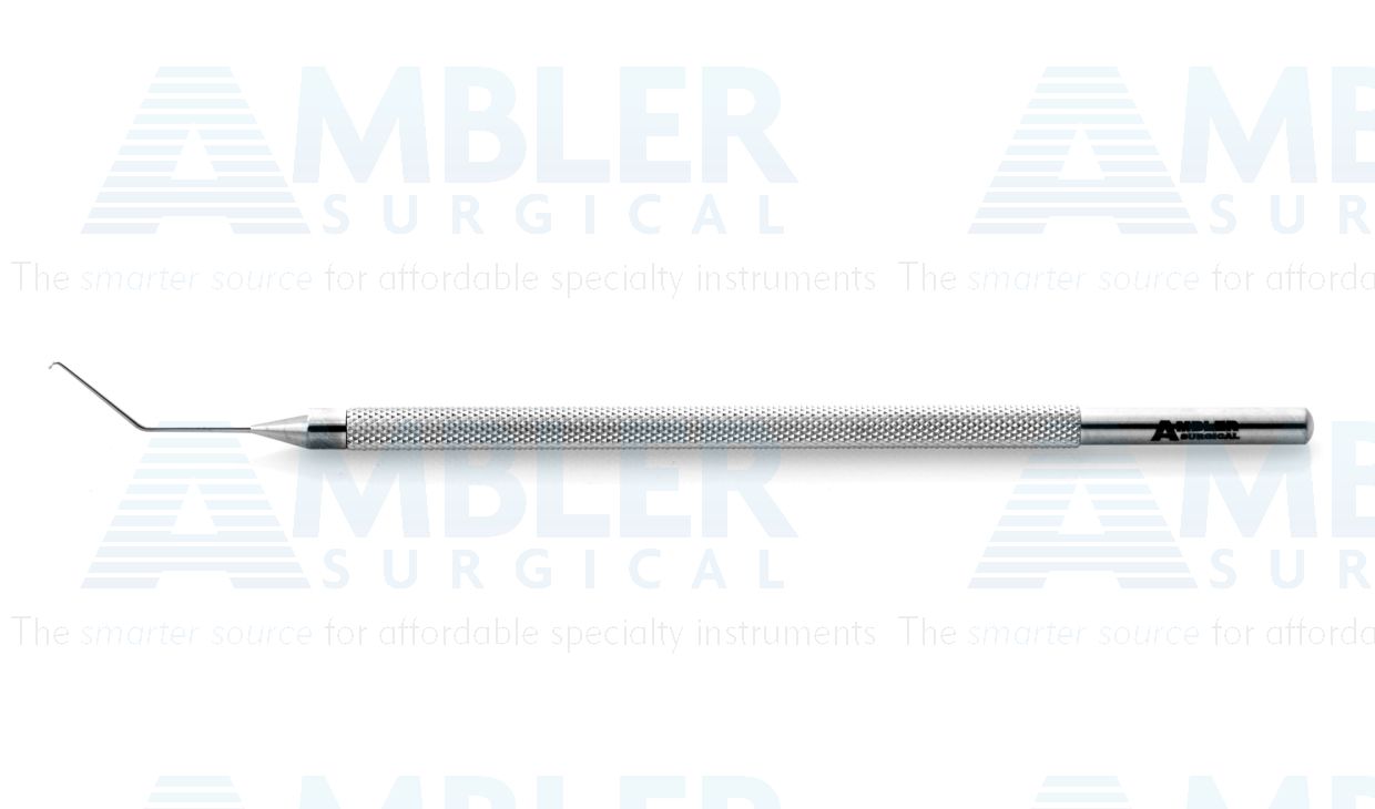 Graether side port nucleus manipulator, 4 1/2'',angled shaft, 10.0mm from bend to tip, 0.35mm tip, round handle