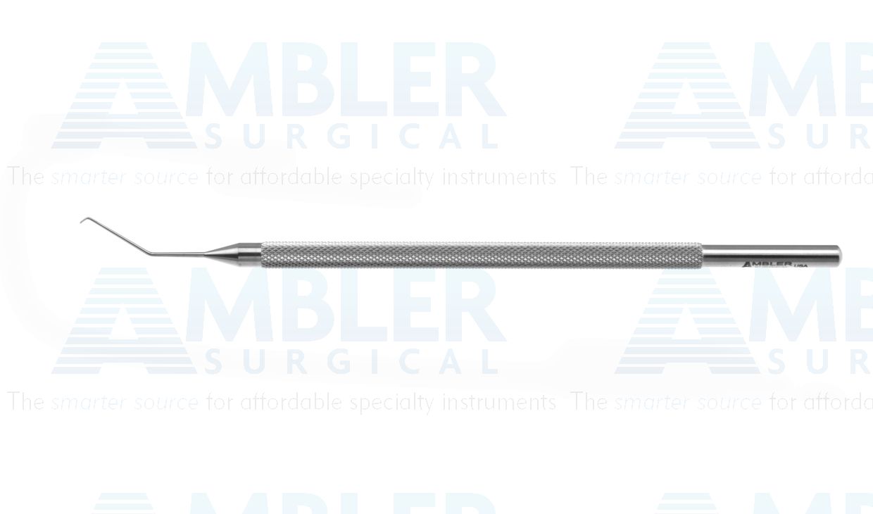 Dodick-Kammann nucleus chopper, 4 1/2'',angled shaft, 12.0mm from bend to tip, 1.5mm long tip, for bi-manual nucleus division, round handle