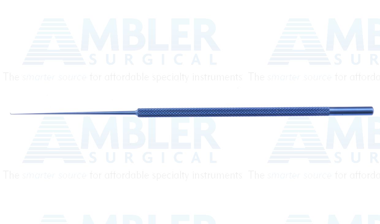 Weiss retinal pick, 6'',32 gauge, straight shaft, 90º angled 1.0mm long tip, round handle, titanium